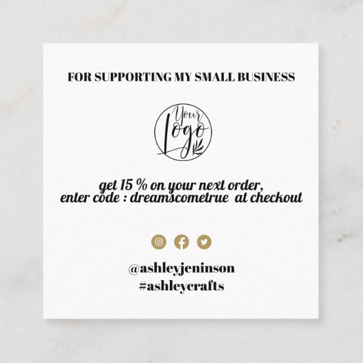 Goud eenvoudige, coole retro scriptvolgorde bedank vierkante visitekaartje (Achterkant)