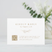 Goud eenvoudige elegantie botanische QR code bruil RSVP Kaartje (Staand voorkant)