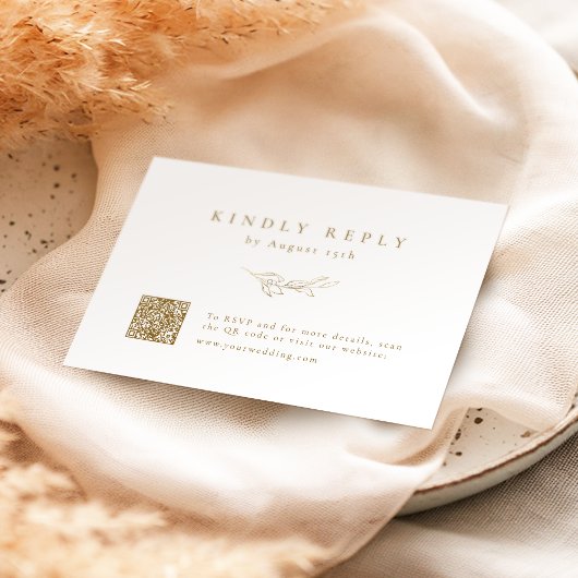 Goud eenvoudige elegantie botanische QR code bruil RSVP Kaartje