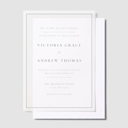 Goud Eenvoudige Typografie Formele Bruiloft Vellum Uitnodigingen (Offset)