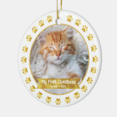Goud Eerste Kerstmis Huisdier Kitten Foto Paws Cus Keramisch Ornament (Links)