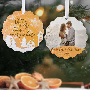 Goud Eerste Kerstmis Samen Warme Quote Foto Ornament Kaart