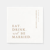 Goud Eet, Drink en Wees Getrouwd Rehearsal Dinner Servet (Voorkant)