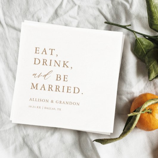 Goud Eet Drink en Wees Getrouwd Trouw Bar Servette Servet