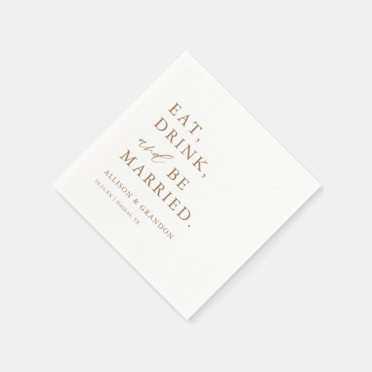 Goud Eet Drink en Wees Getrouwd Trouw Bar Servette Servet (Hoek)
