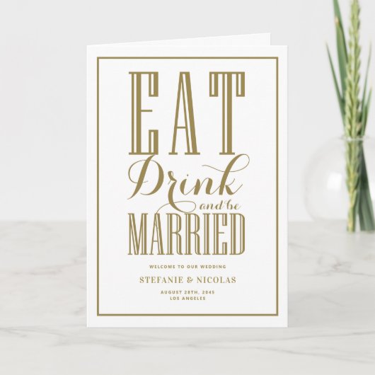 Goud Eet, Drink en Wees Getrouwd Trouwdag Programma (Voorkant)