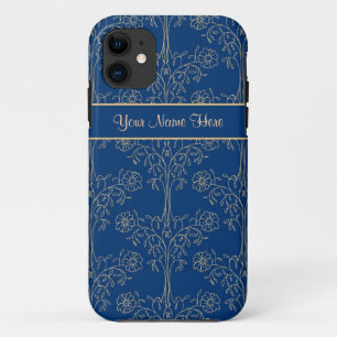 Goud-effect bloemenpatroon op diepblauwe achtergro Case-Mate iPhone case