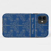 Goud-effect bloemenpatroon op diepblauwe achtergro Case-Mate iPhone case (Achterkant (horizontaal))