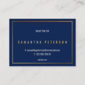 Goud effect grens, blauwe achtergrondberoeps visitekaartje (Achterkant)