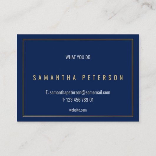 Goud effect grens, blauwe achtergrondberoeps visitekaartje (Achterkant)