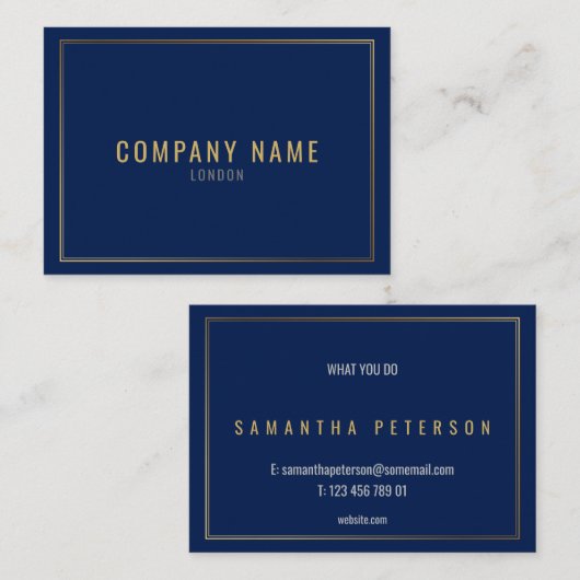 Goud effect grens, blauwe professionele visitekaartje (Voorkant / Achterkant)