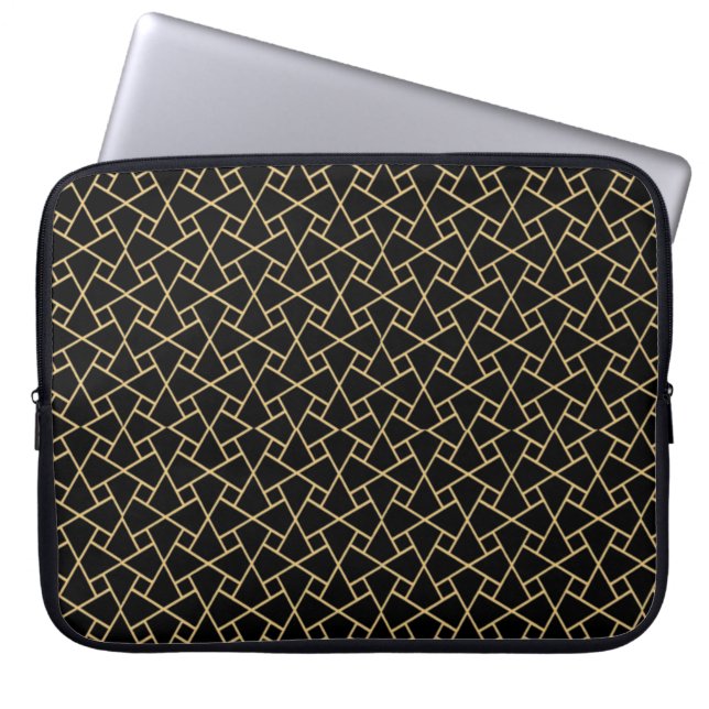 Goud-effect op zwarte Islamitische Patroon Laptop  Laptop Sleeve (Voorkant)