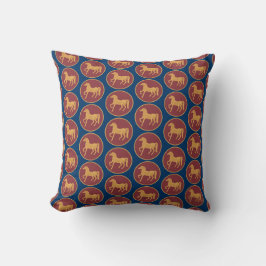 Goud-effect-paard op Deep Red, op Donkerblauw Kussen