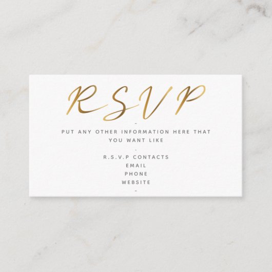 Goud effect schrift, RSVP wit Informatiekaartje (Voorkant)