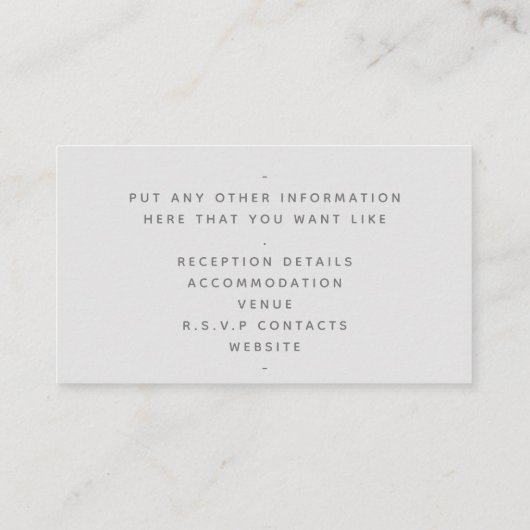 Goud effect script, de details lichtgrijs informatiekaartje (Achterkant)