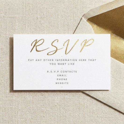 Goud effect script, RSVP wit Informatiekaartje