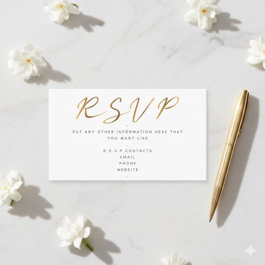 Goud effect script, RSVP wit Informatiekaartje