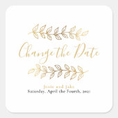 Goud effect verlaat en bijkantoren wijzigen datum vierkante sticker (Voorkant)