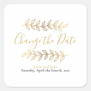 Goud effect verlaat en bijkantoren wijzigen datum vierkante sticker