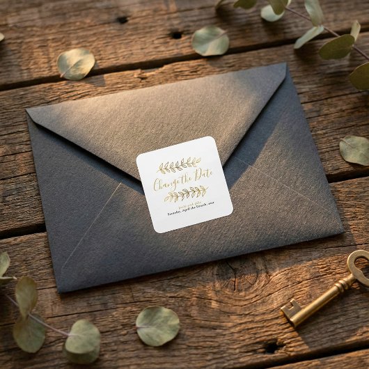 Goud effect verlaat en bijkantoren wijzigen datum vierkante sticker