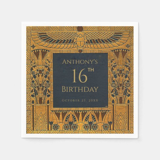  Goud Egyptisch thema Verjaardag Elegant Blauw Servet (Voorkant)
