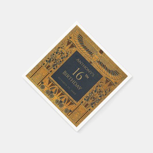  Goud Egyptisch thema Verjaardag Elegant Blauw Servet (Hoek)
