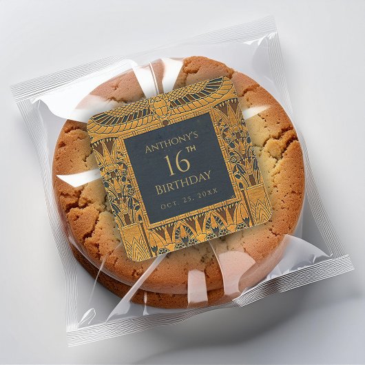  Goud Egyptisch thema Verjaardag Elegant Blauw Vierkante Sticker