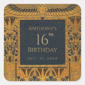  Goud Egyptisch thema Verjaardag Elegant Blauw Vierkante Sticker (Voorkant)