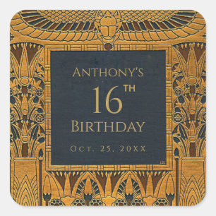 Goud Egyptisch thema Verjaardag Elegant Blauw Vierkante Sticker