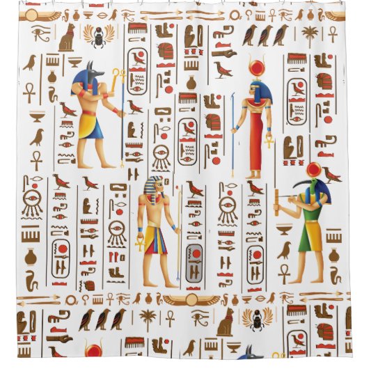 Goud-Egyptische hiërogliefen en godslastering op z Douchegordijn (Voorkant)