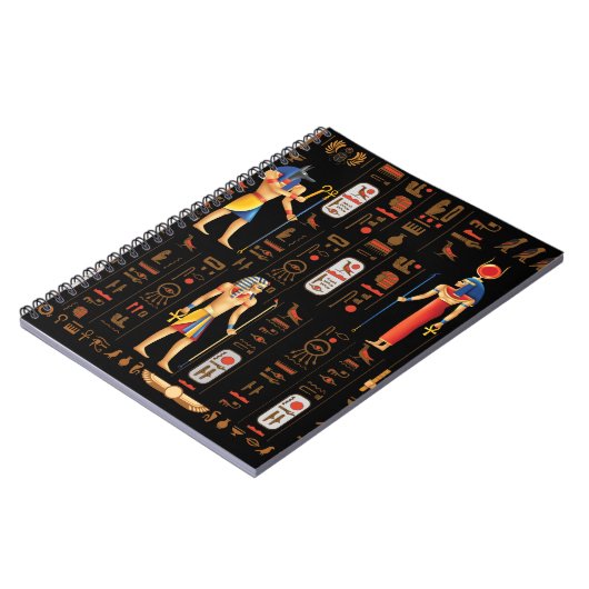 Goud-Egyptische hiërogliefen en godslastering op z Notitieboek (Linkerzijde)