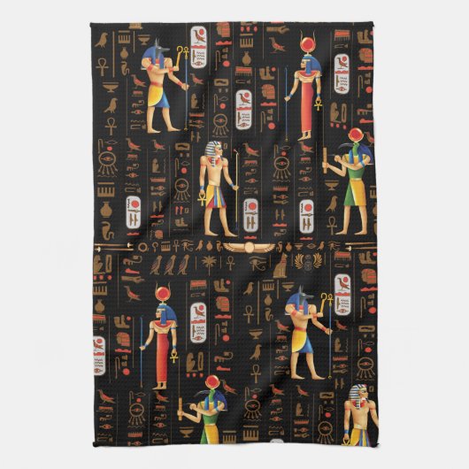 Goud-Egyptische hiërogliefen en godslastering op z Theedoek (Verticaal)