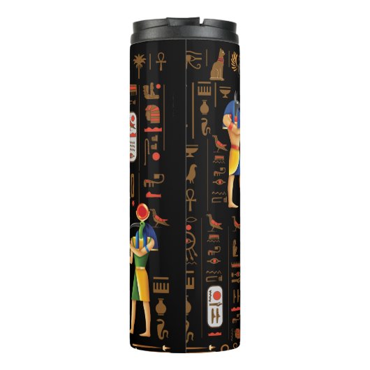 Goud-Egyptische hiërogliefen en godslastering op z Thermosbeker (Achterkant)