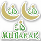 Goud Eid Mubarak Maan Ster Typografie Sticker (Voorkant)