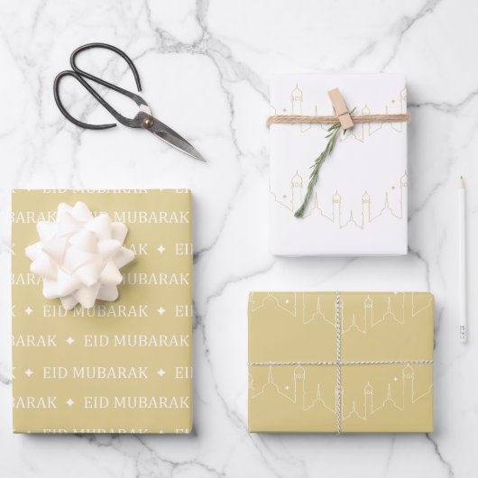 Goud Eid Mubarak Masjid Patroon Ontwerp Inpakpapier Vel (Voorkant)