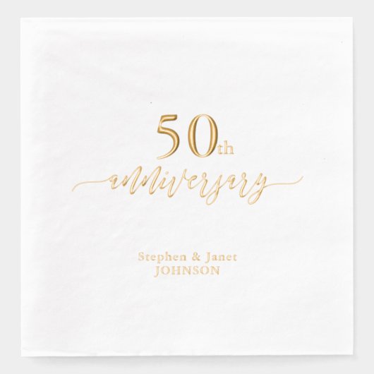 Goud | Elegant 50ste bruiloft Jubileum Folie Servetten (Voorkant)