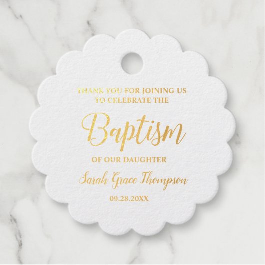 Goud Elegant Baptism Baby meisje Dank u Bedankjes Labels (Voorkant)
