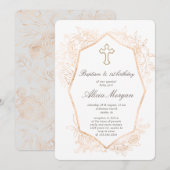 Goud Elegant Bloemen Doop Eerste Verjaardag Kaart (Voorkant / Achterkant)