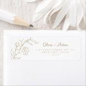 Goud Elegant Boho Bloemen Bruiloft Retouradres Etiket (Insitu)