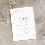 Goud, elegant botanisch rustisch vrijgezellenfeest kaart<br><div class="desc">De minimalistische bridale doucheuitnodigingen voorzien zijn van bijtende hand geïllustreerde botanische bladeren en een modern trendy script in faux goud en wit,  eenvoudig en elegant,  geweldig voor een zomerrustige bruiloft,  een lente botanische tuinbruiloft. Alle overeenkomende stukken in collectie bekijken</div>