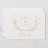 Goud, elegant, botanische bladeren, bruiloft Sav Save The Date (Voorkant)