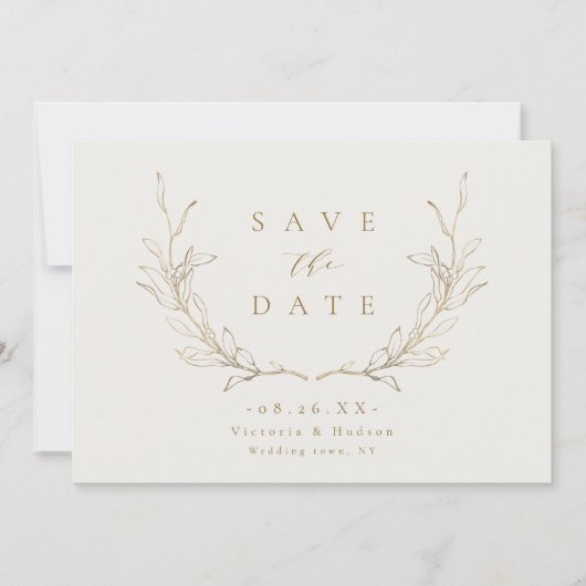 Goud, elegant, botanische bladeren, bruiloft Sav Save The Date (Voorkant)