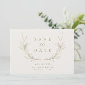 Goud, elegant, botanische bladeren, bruiloft Sav Save The Date (Staand voorkant)
