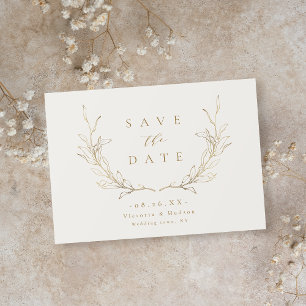 Goud, elegant, botanische bladeren, bruiloft Sav Save The Date