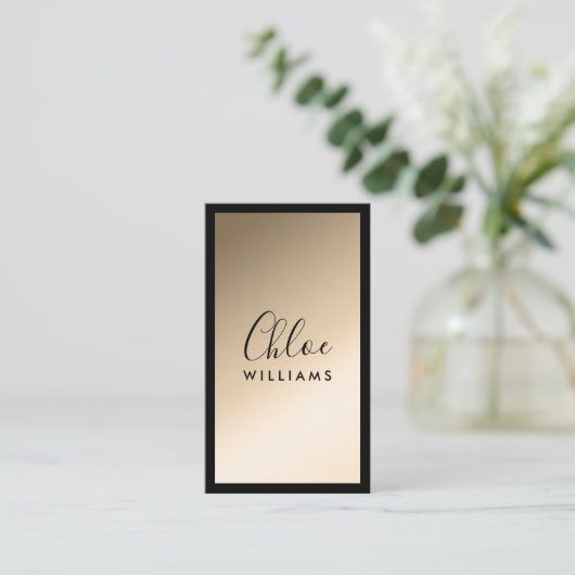 Goud elegant chic ombre gradient zwart script visitekaartje (Staand voorkant)