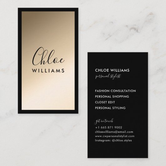 Goud elegant chic ombre gradient zwart script visitekaartje (Voorkant / Achterkant)