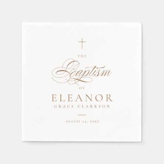 Goud Elegant Cross Script Kalligrafie Doop Servet (Voorkant)