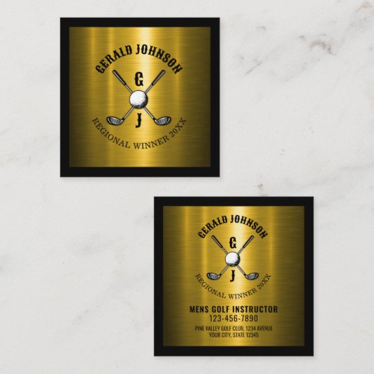 Goud Elegant Custom Golf Monogram Ontwerp Vierkante Visitekaartje (Voorkant / Achterkant)