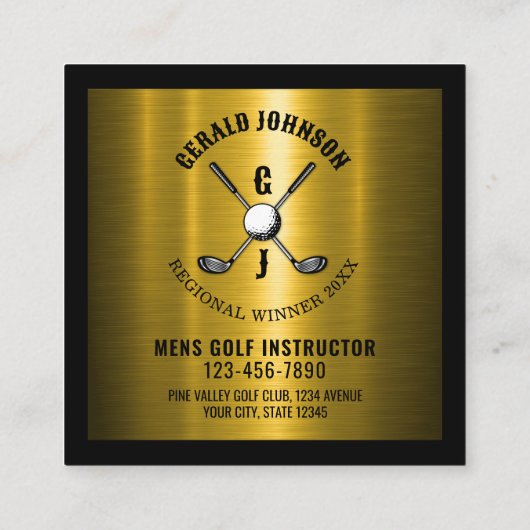 Goud Elegant Custom Golf Monogram Ontwerp Vierkante Visitekaartje (Achterkant)
