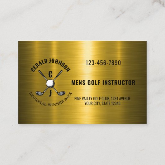 Goud Elegant Custom Golf Monogram Ontwerp Visitekaartje (Achterkant)